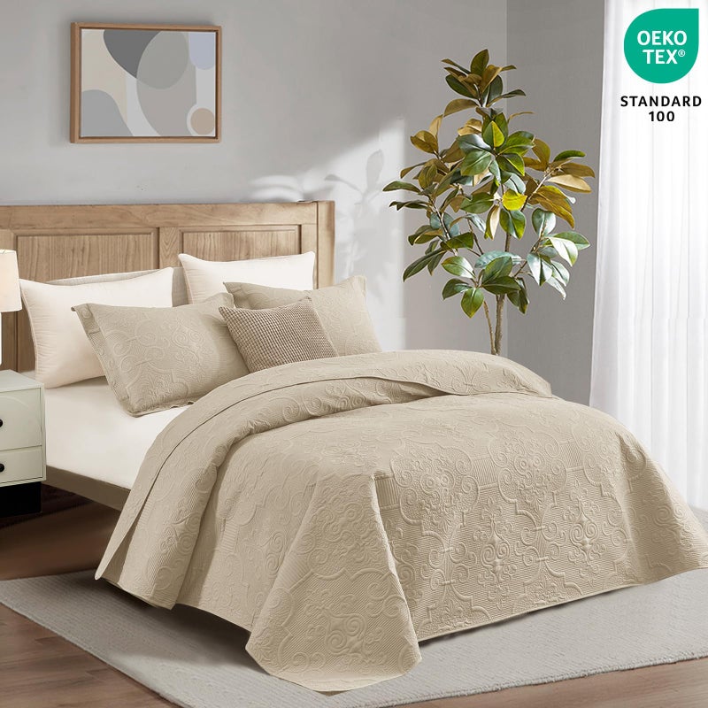 CHIXIN Quilt Twin Size - Damask Paisley Bedspread Coverlet Set - Classic & Gorgeous Style Bedding Cover, Ultrasonic Quilting, Reversible, Lightweight, 4 Piece, Taupe - Image 2